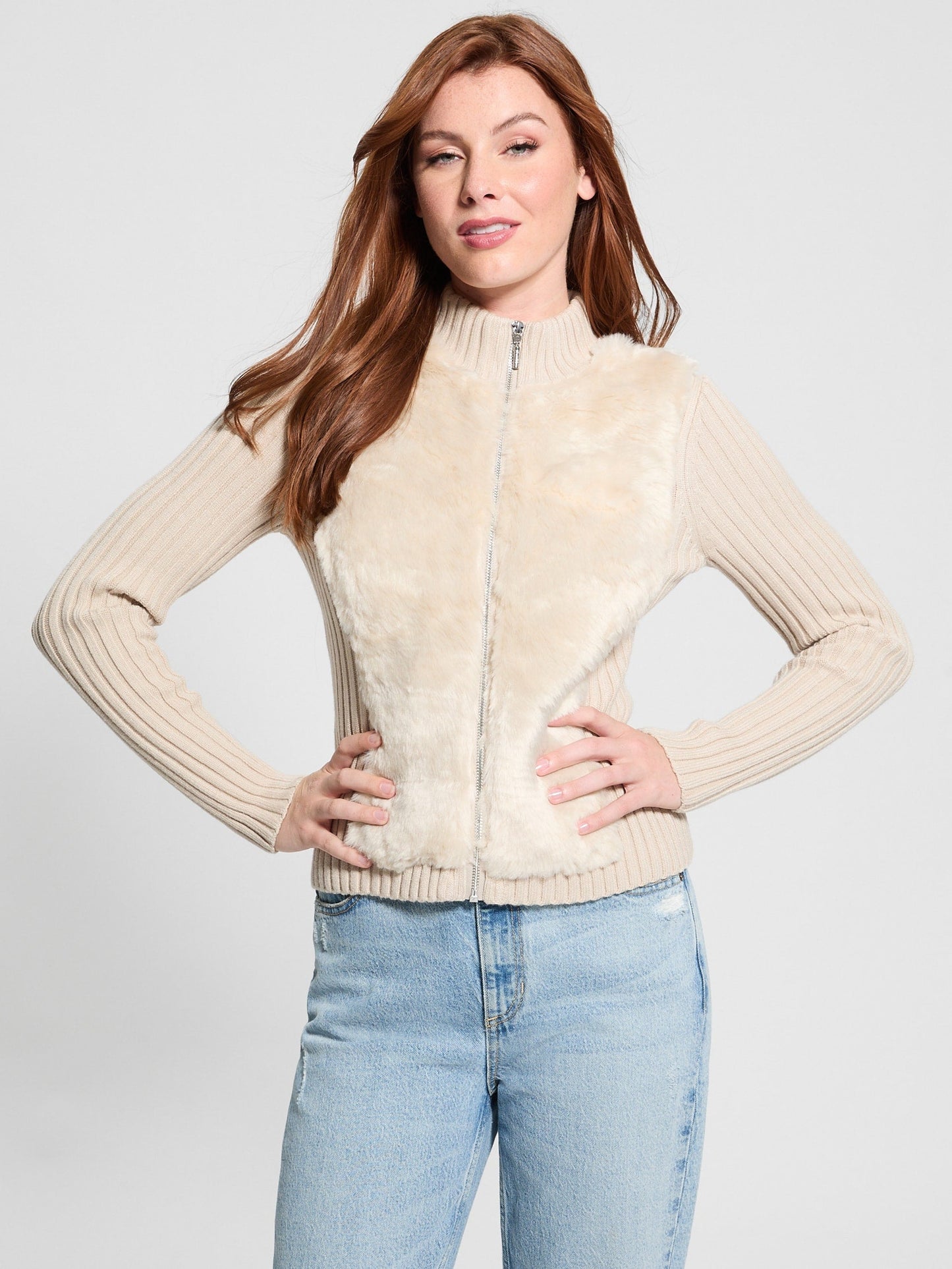 LS FUR MIX ZIP FRNT
