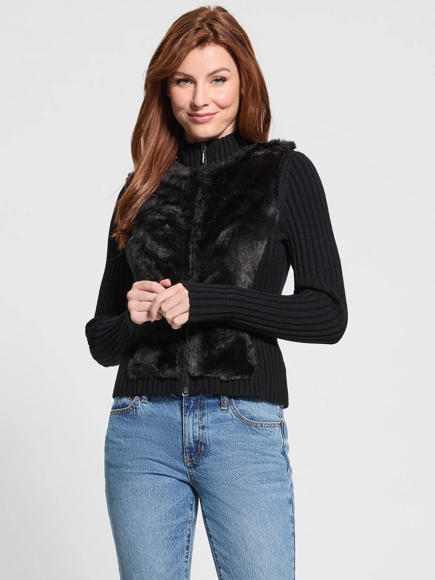LS FUR MIX ZIP FRNT