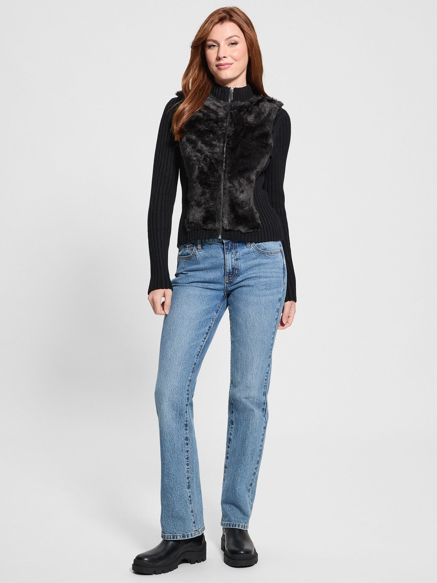 LS FUR MIX ZIP FRNT